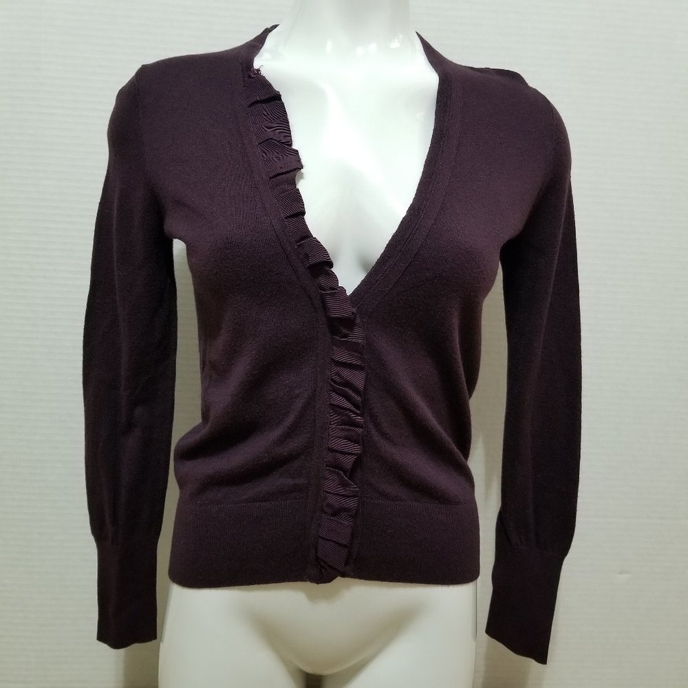 Ann Taylor LOFT cardigan Small Petite Pleated Grosgrain Trim sweater button up